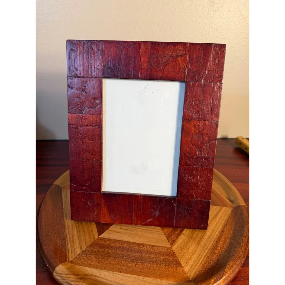 Rare Woods Tiled Mosaic Wood Picture Frame 4x6 Red Brown Tabletop Wall Decor
